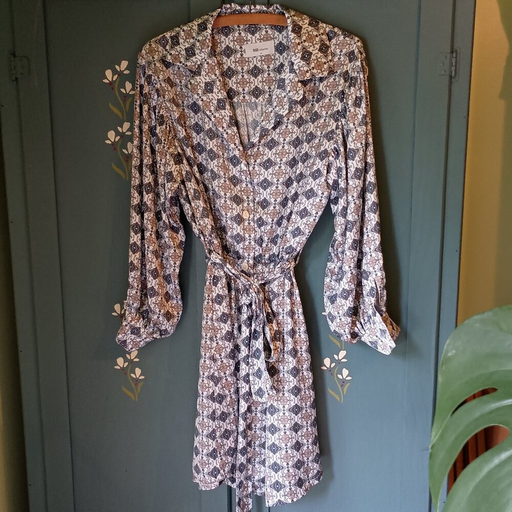 BSB Coll Midi Dress Button Down Front Matching Sash/Belt Made in Greece S 40